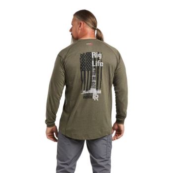 Ariat FR Air Rig Life Grafične T-Shirt Olivno Zelene | 6X5LG5vQ