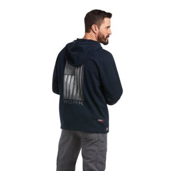 Ariat FR Primo Fleece Alloy Flag Full Zip Hoodie Temno Modre | DrPNnxgR