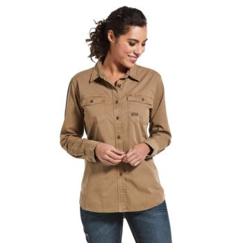 Ariat Rebar Washed Twill Work Shirt Kaki | x4T7URU0